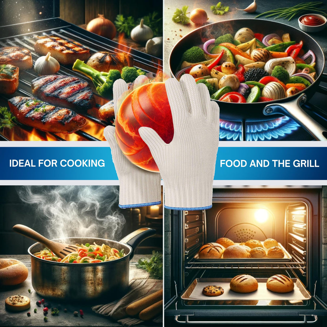 Set 9 1 Pair Heat Resistant Gloves Oven Gloves Heat Resistant BBQ Gloves for Grilling Heat Resistant Cooking Heat Resistant Gloves Kitchen Heat Gloves High Temp Grill Gloves with Silicone (White)