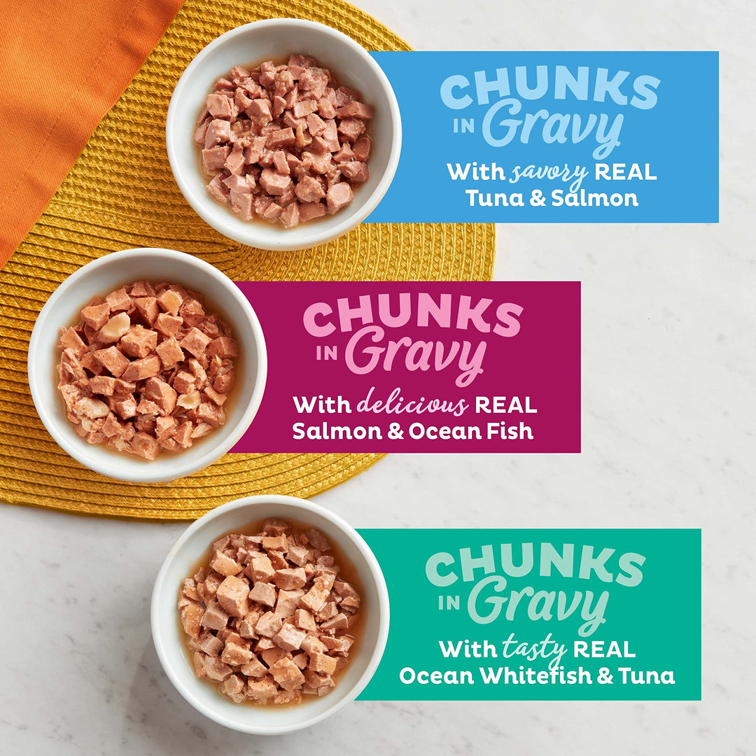 Seafood Favorites Chunks in Gravy Wet Cat Food Variety Pack, 2.75 Ounce (Pack of 12)