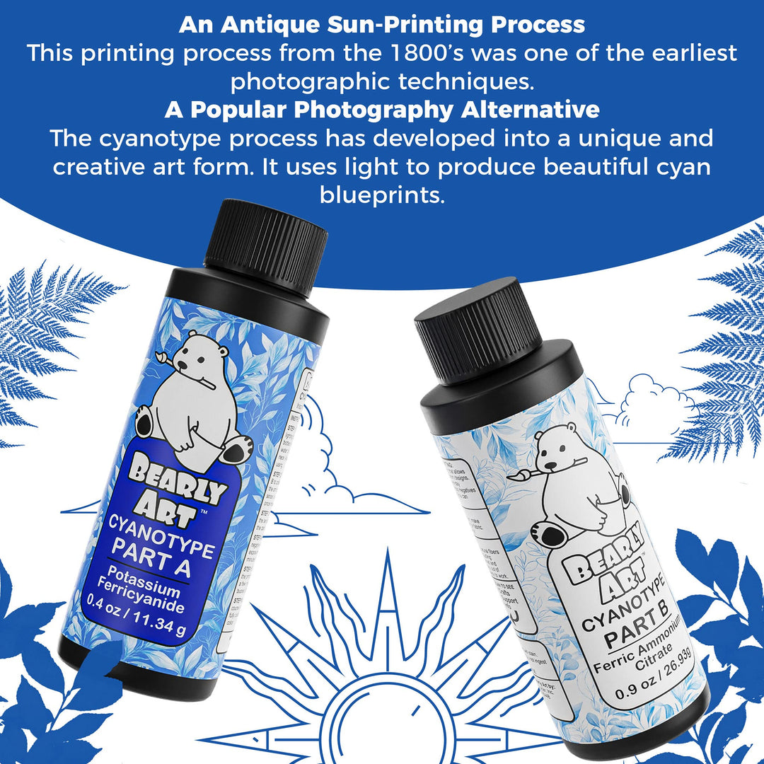Cyanotype Kit - Sun - Solar Print Set for Photographic Printing on Paper and Fabric - 2 Part Sensitizer - Archival - Creates 32 8x10 Prints on Paper and 25 on Fabric
