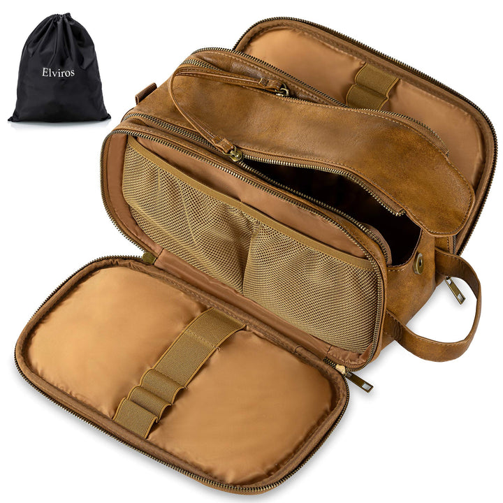 Toiletry Bag for Men, Large Travel Shaving Dopp Kit Water-resistant Bathroom Toiletries Organizer PU Leather Cosmetic Bags