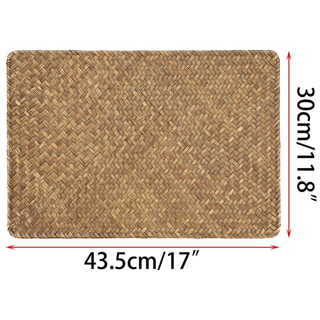 Pack of 6 Natural Seagrass Placemats Woven Rattan Place Mat Rectangular Table Mats, 17 x 12 Sea Grass Meal Placemat Bamboo Place Mats for Dining Table Home Kitchen Picnic Table Decor (Coffee)