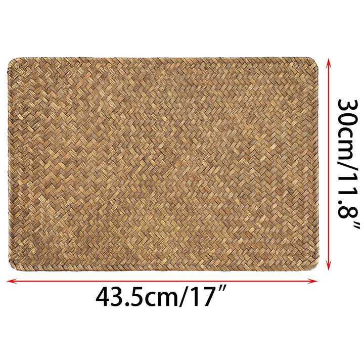 Pack of 6 Natural Seagrass Placemats Woven Rattan Place Mat Rectangular Table Mats, 17 x 12 Sea Grass Meal Placemat Bamboo Place Mats for Dining Table Home Kitchen Picnic Table Decor (Coffee)