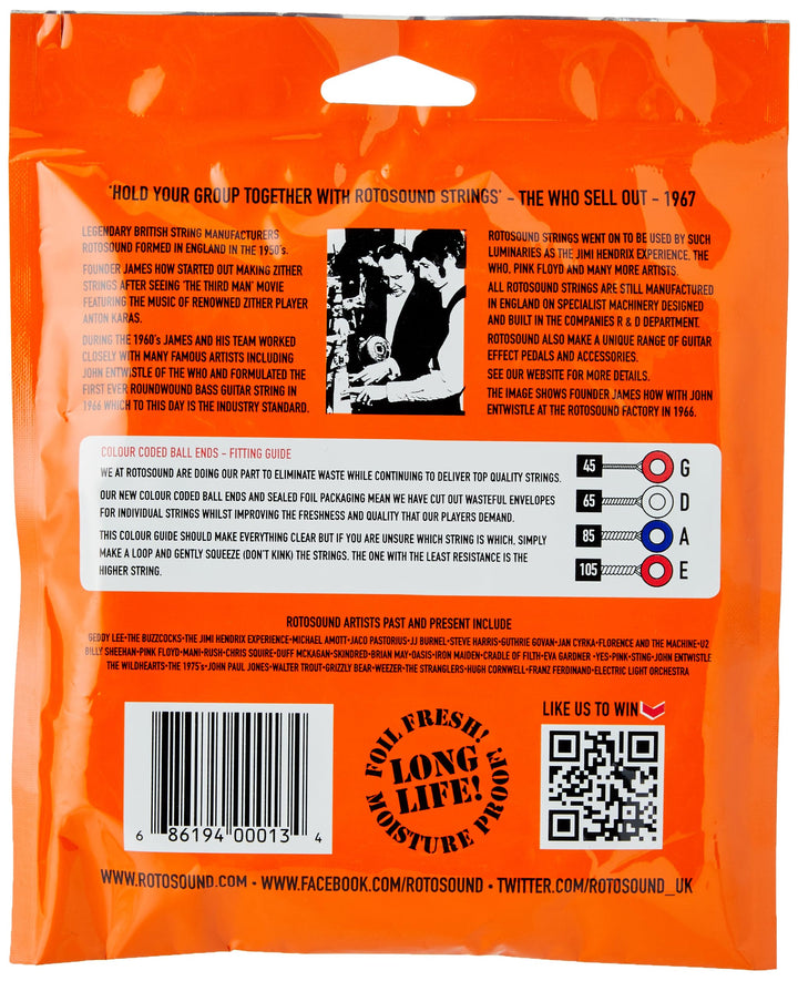 Rotosound RS66LF Swing Bass 66 Stainless Steel Bass Guitar Strings (45 65 85 105)