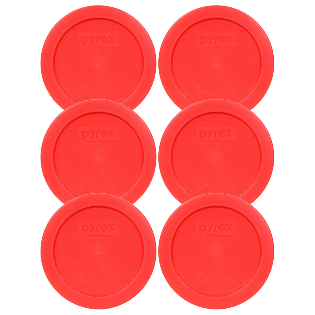 Pyrex 7200-PC 2-Cup Red Replacement Food Storage Lids - 6 Pack - Original Genuine Pyrex Lids - Made in the USA