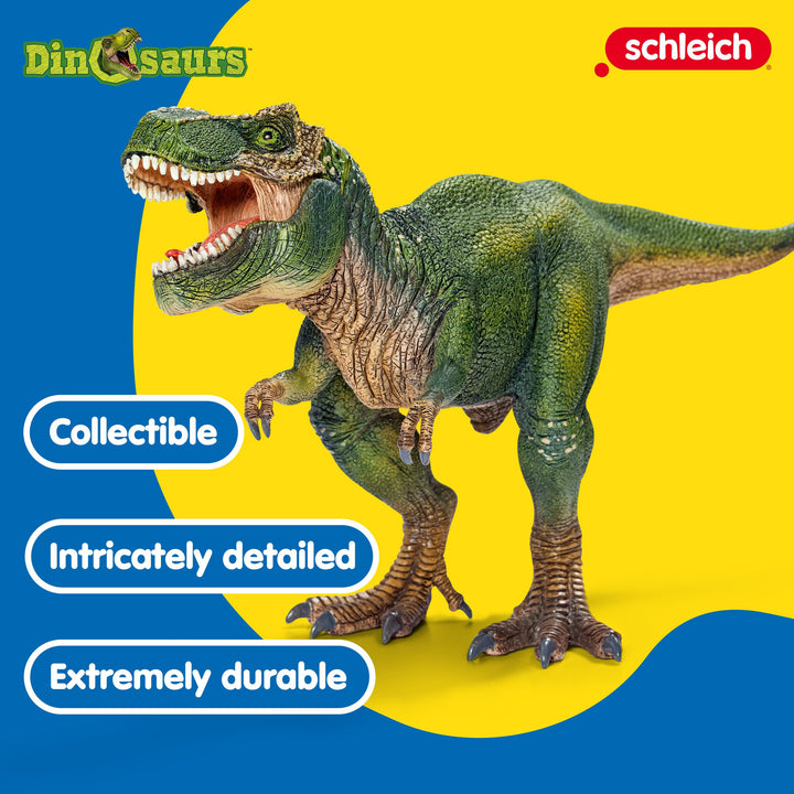schleich DINOSAURS — Tyrannosaurus Rex, T-Rex Toy with Realistic Detail and Movable Jaw, Imagination-Inspiring Dinosaur Toys for Girls and Boys Ages 4+, Green, 11.2 x 5.6 x 3.8