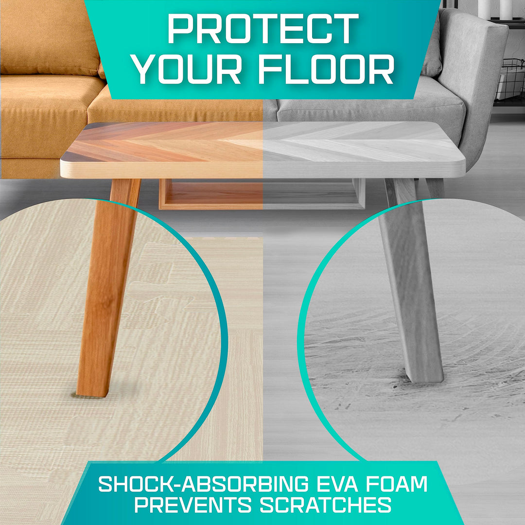 12SQ.FT Wood Grain Puzzle Exercise Mat Protective Flooring, EVA Interlocking Foam Floor Tiles with Border for Home