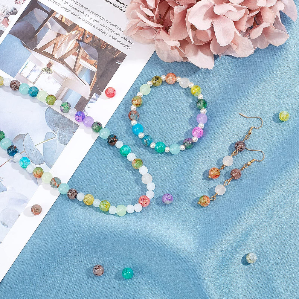 300pcs 8mm Glass Beads Baking Painted Crackle Beads 10 Color Round Glass Loose Beads Imitation Stone Spacers for Necklace Friendship Bracelet Earring Jewelry Making Christmas Ornament