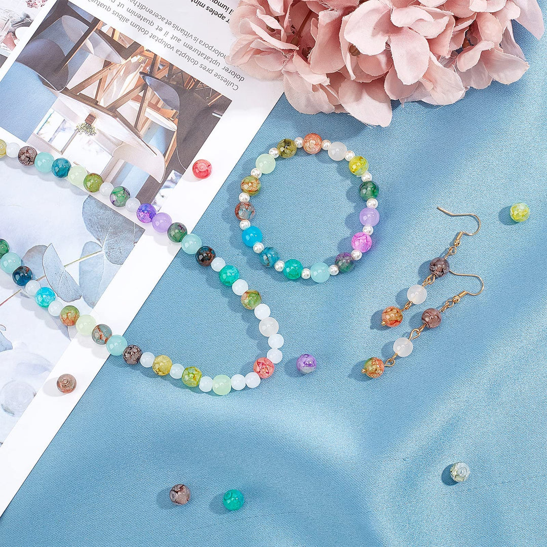 300pcs 8mm Glass Beads Baking Painted Crackle Beads 10 Color Round Glass Loose Beads Imitation Stone Spacers for Necklace Friendship Bracelet Earring Jewelry Making Christmas Ornament