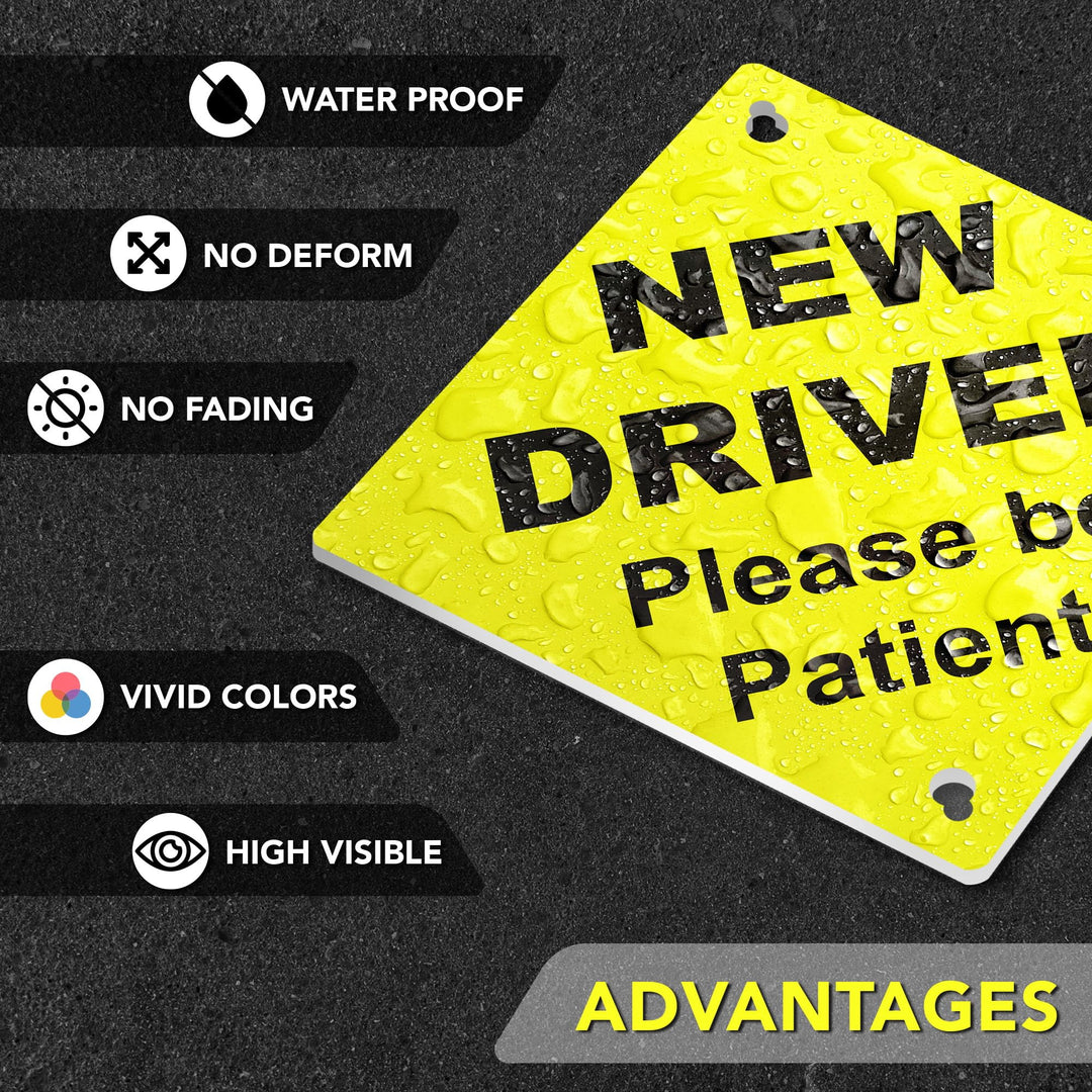 2 PC New Driver Sign - 5 x 5 Teen Driver Please Be Patient Car Window Signs with Suction Cups - Student Driver Signs for Car - Yellow Rookie Car Signs