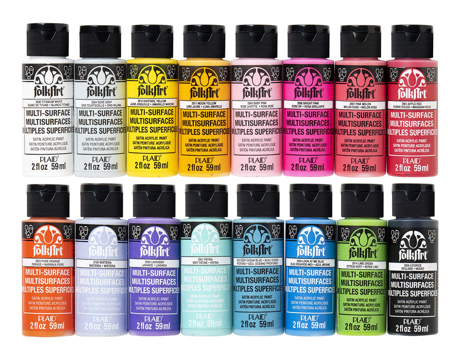 16 Piece Multi Surface Acrylic Craft Paint Set Formulated to be Non-Toxic that is Perfect for Beginners and Artists, Bright Colors Count, 2 Fl Oz (Pack of 16)