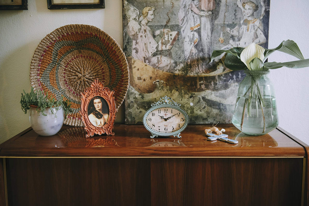 Green Antiqued Pewter Mantel Clock