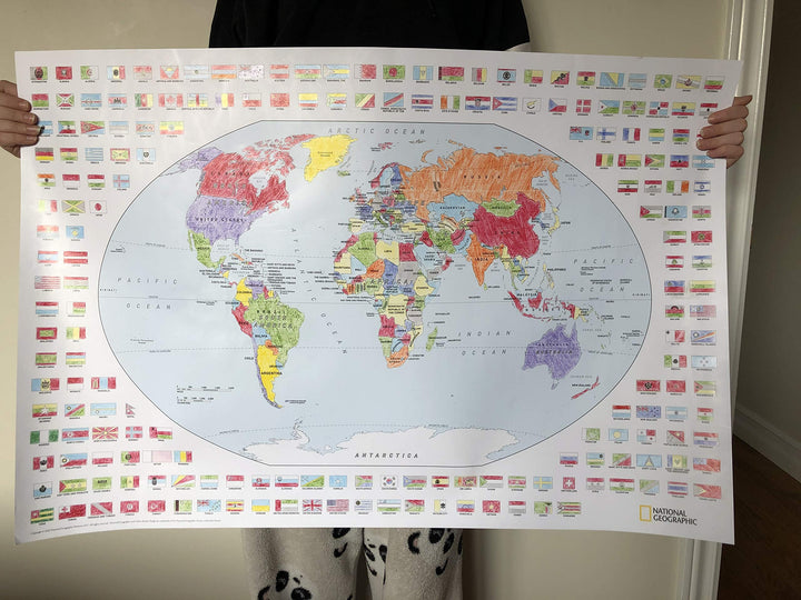 : World Coloring Map & Flags - 24 x 36 inches - Rolled Poster