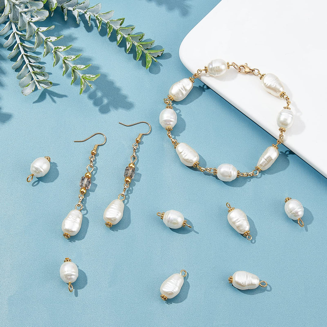 80Pcs 4 Style Pearl Pendant Connectors 17.5-25mm in Length Irregular Pearl Acrylic Links Pearl Bead Dangle Charms with Antique Golden Iron Pins for Earring Bracelet DIY Jewelry Making