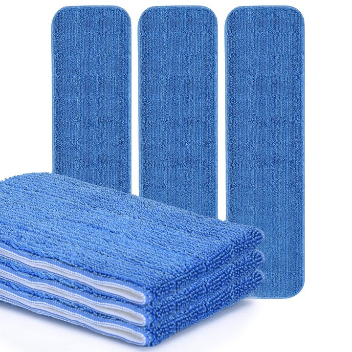 MATTHEW 18'' Microfiber Spray Mop Replacement Pads Heads for Wet Dry Reusable Mops Floor Home Commercial Cleaning Refills, Machine Washable Fits Compatible with Bona Mop&Most Spray Mops Blue (3 Pack)