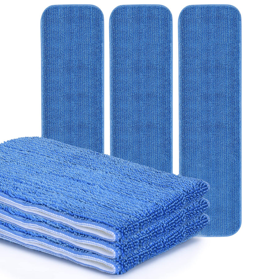 MATTHEW 18'' Microfiber Spray Mop Replacement Pads Heads for Wet Dry Reusable Mops Floor Home Commercial Cleaning Refills, Machine Washable Fits Compatible with Bona Mop&Most Spray Mops Blue (3 Pack)