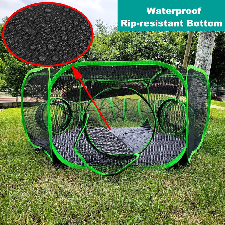 Small Animal Playpen Guinea Pig Hedgehog Cage Rabbit Cage with Fun Surround Tunnel Breathable & Transparent Pop Open Exercise Yard Fence with Top Cover Anti Escape