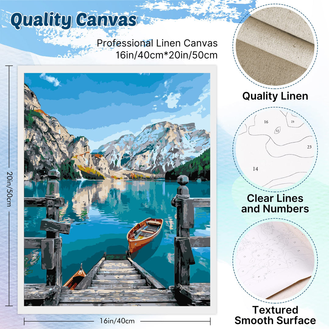 Paint by Number, Lakeside Boat Painting by Numbers for Children Adults 16 X 20 Inch (40X50cm) DIY Oil Painting Without Frame