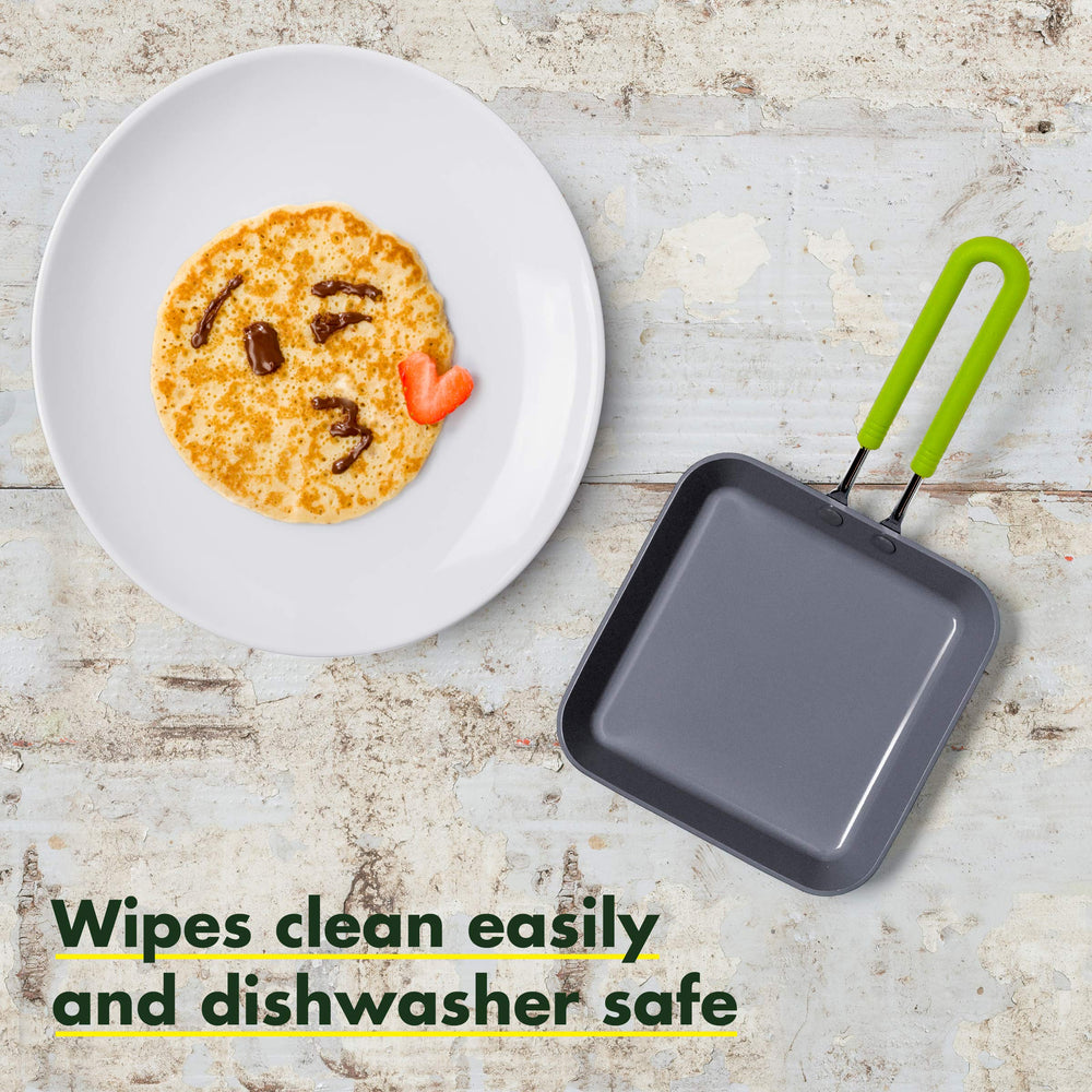 Mini Healthy Ceramic Nonstick, 5 Square Egg Pan, PFAS-Free, Dishwasher Safe, Stay Cool Handle, Black