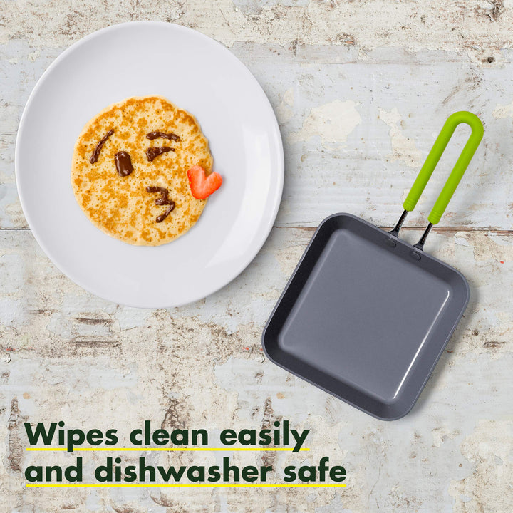 Mini Healthy Ceramic Nonstick, 5 Square Egg Pan, PFAS-Free, Dishwasher Safe, Stay Cool Handle, Black