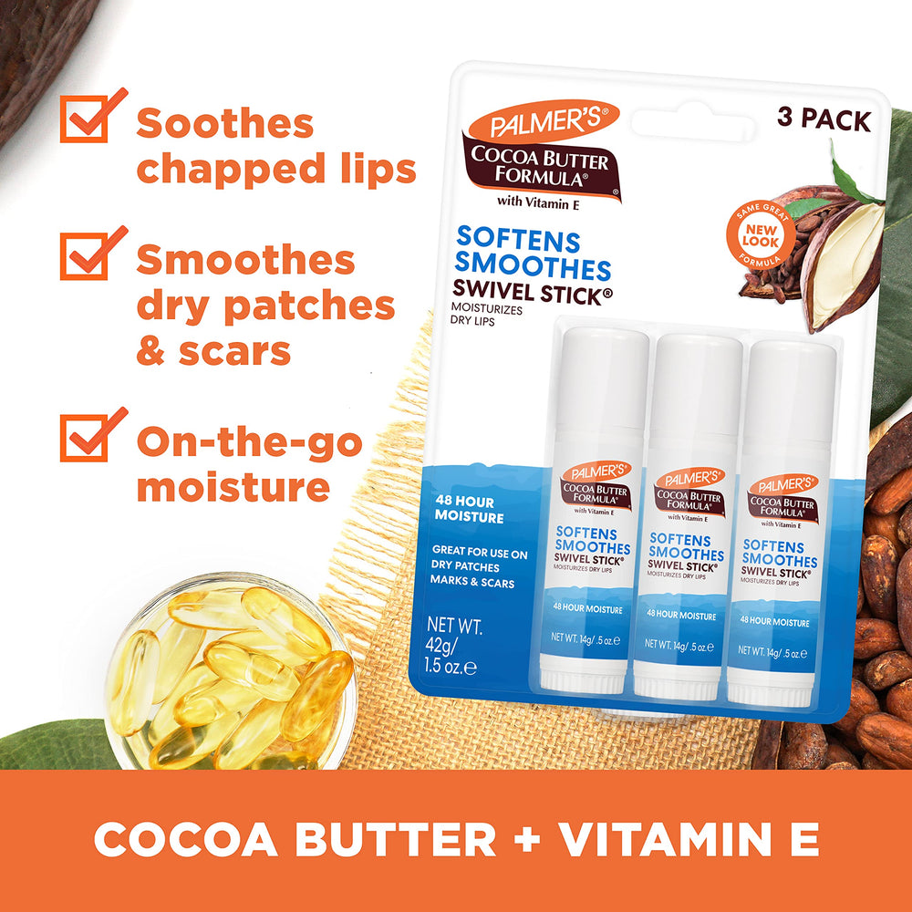 Cocoa Butter Formula Softens Smoothes Swivel Stick Moisturizes Dry Lips, 14g (PAck of 3)