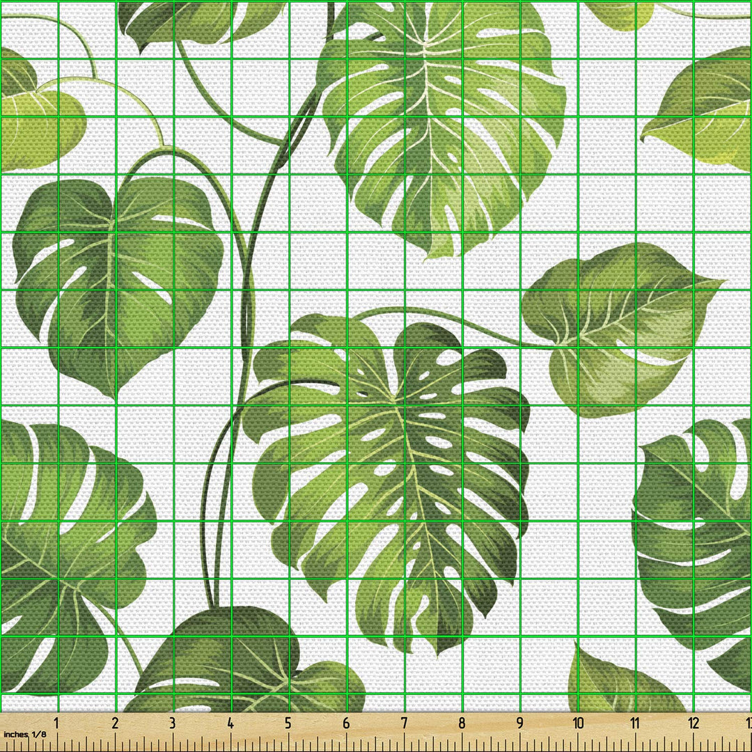 Leaf Fabric by The Yard, Tropical Jungle Rainforest Leaves Palm Mango Tree Wild Leaves Art Print, Decorative Fabric for Upholstery and Home Accents, 1 Yard, Green White