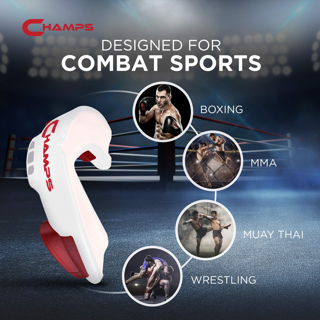 Champs Breathable Mouthguard for Boxing, Jiu Jitsu, MMA, Muay Thai, Sports, and Wrestling. Easy Fit Boxing Mouthguard Super Tough MMA Mouthguard. Combat Sports Mouthpiece (White, Ages 10 and Above)