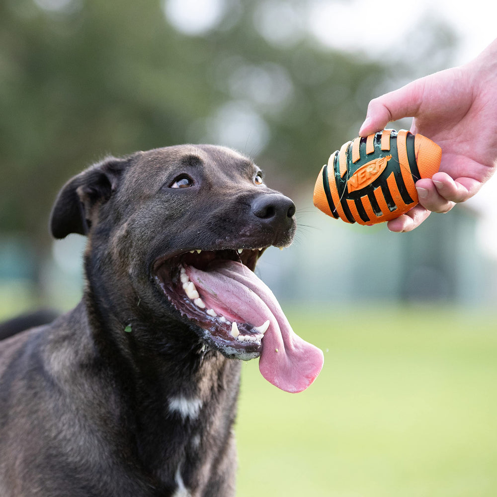 Dog Spiral Squeak Football Outdoor Dog Toy, 5 Inch Dog Football Squeaking Toy for Medium and Large Breeds, Orange