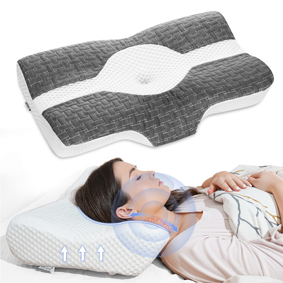 Cervical Pillow, Memory Foam Bed Pillows for Neck Pain Relief, Adjustable Ergonomic Orthopedic Contour Support Pillow for Sleeping, Back, Stomach, Side Sleeper (Dark Grey)