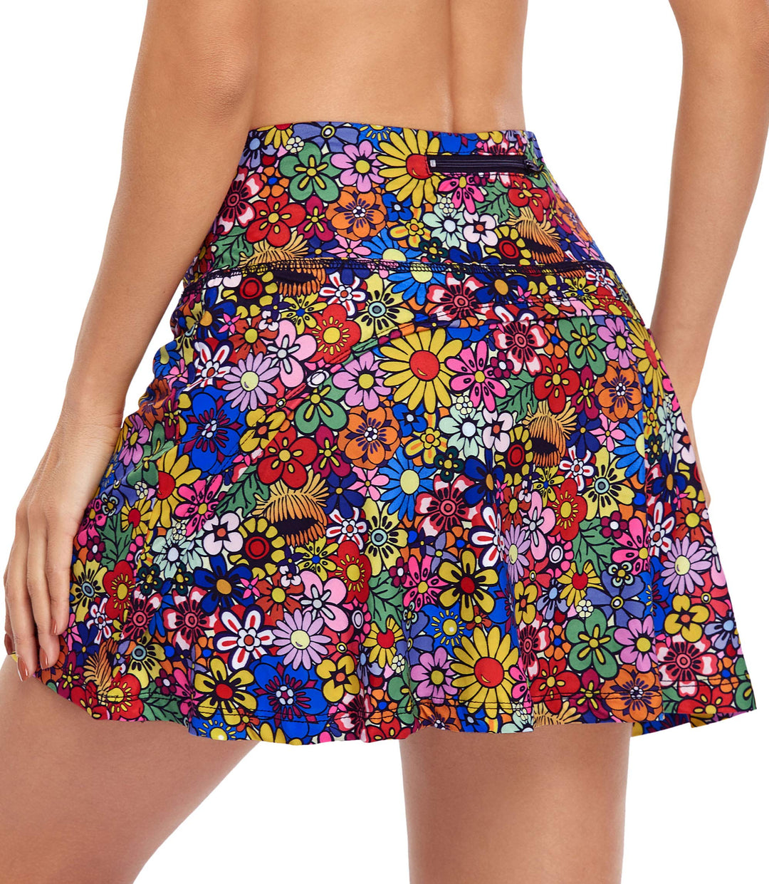 Tennis Skirt with Shorts, Cute Casual Summer Athletic Golf / Running Skorts with Pockets for Women, Colorful Flower Large