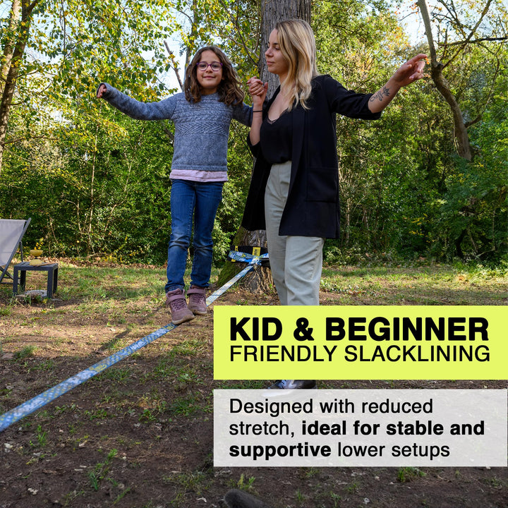 FunLine Slackline with TreeWear - Beginner & Kids Slack Line 49ft (41ft line + 8ft Ratchet Strap with Reinforced Loop), 2 Line