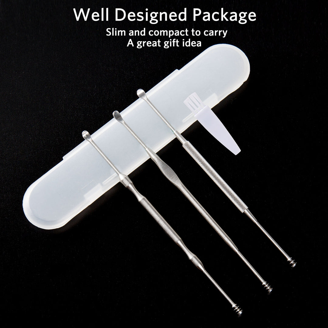 3PCS Ear Pick Earwax Removal Kit, Ear Care Set, Premium Stainless Steel Ear Curette with Storage Box, a Cleaning Brush Included