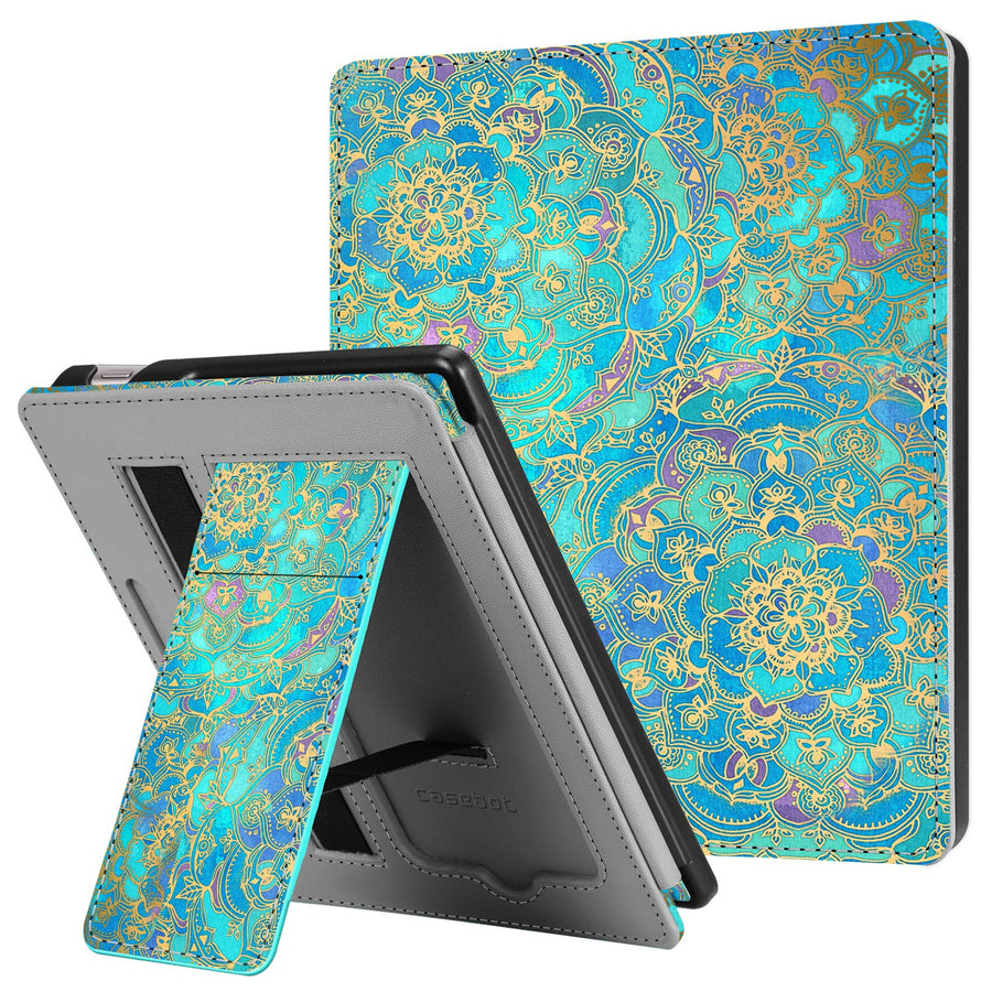 Stand Case for Kindle Oasis (10th/9th Generation, 2019/2017 Release) - Premium PU Leather Sleeve Cover with Card Slot and Hand Strap, Shades of Blue