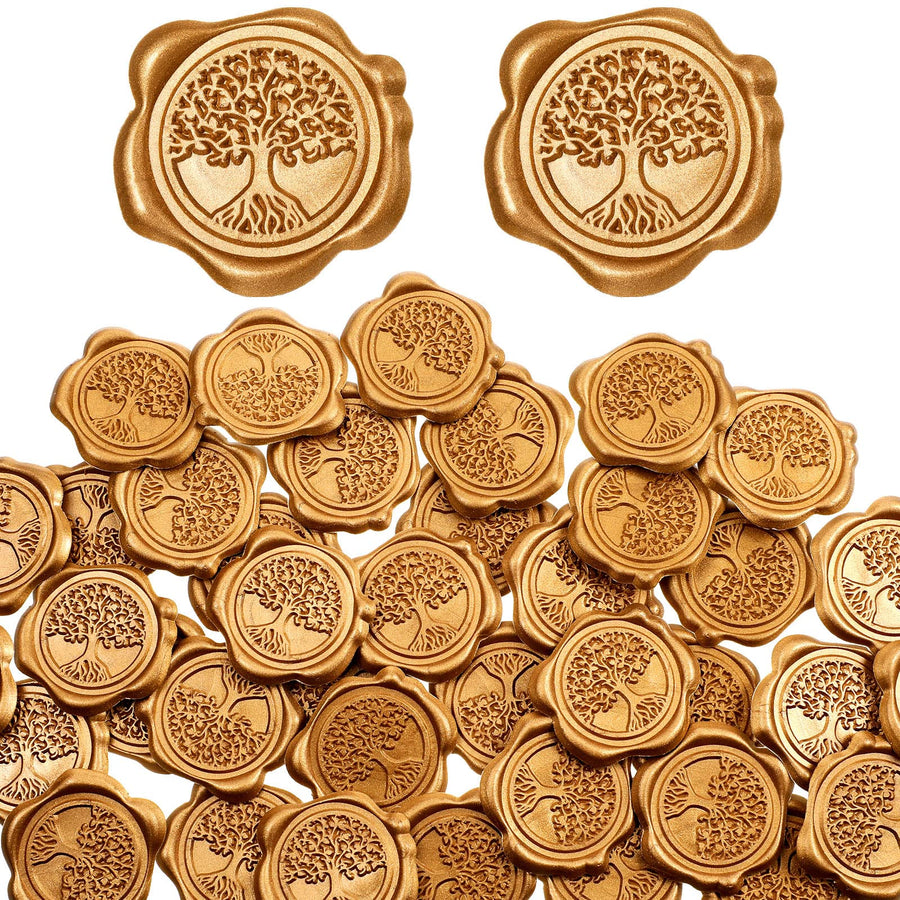 50 Pieces Gold Wax Seal Stickers Wedding Envelope Seals Stickers Antique Adhesive Decorative Stamp Stickers for Wedding Graduation Invitations Party Supply DIY Craft