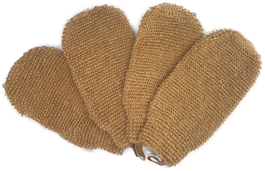 4 Pack 100% Natural Exfoliating Hemp Glove Mitt Mitten - Bath Sponge Scrubber Remove Dead Skin - Deep Clean & Invigorate Your Skin - Machine Wash and Dry - Double Sided Available