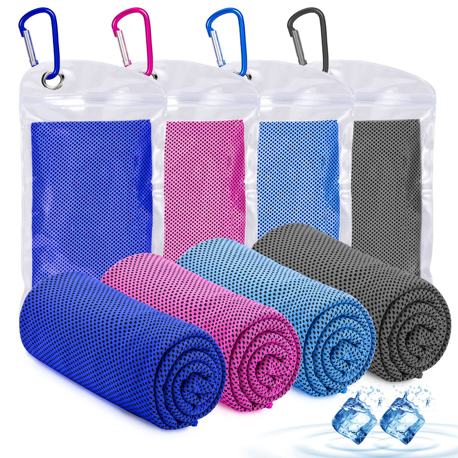 4 Packs Cooling Towels, Sweat Towel for Hot Weather Cold Breathable Soft Lightweight Chilly Face & Neck Rags for Sport, Gym, Beach, Camping, Hiking, Workout, Travel
