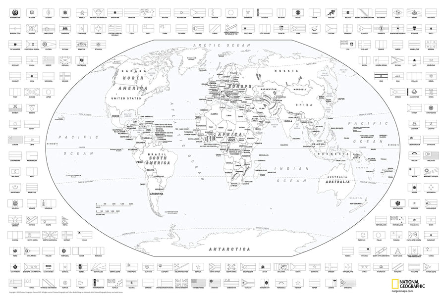 : World Coloring Map & Flags - 24 x 36 inches - Rolled Poster
