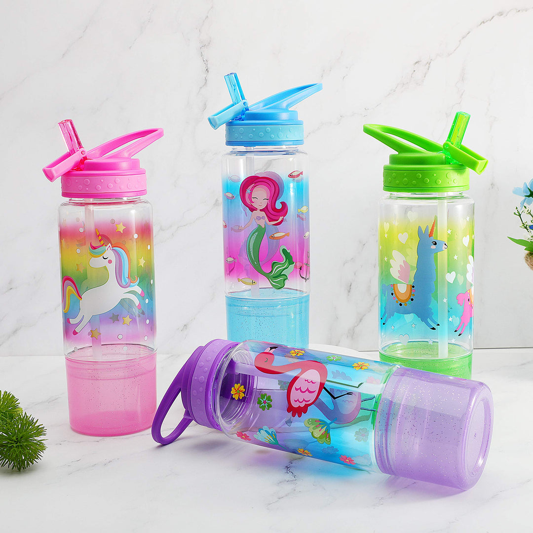 18oz Kids Water Drinking Sip Bottle - Tritan BPA Free, Flip Straw Lid, Easy Open, Lightweight, Snack Compartment, Leak-Proof Water Bottle with Cute Design For Girls & Boys - Unicorn