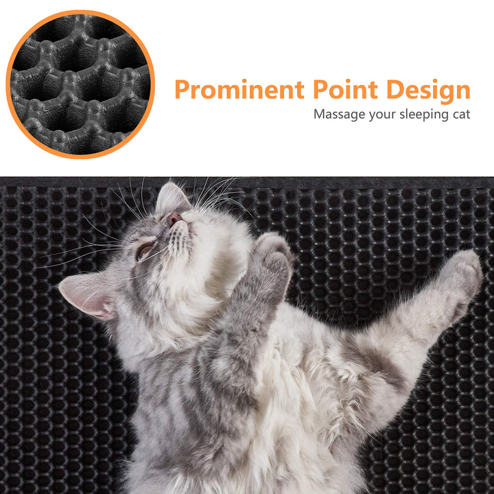 Conlun Cat Litter Mat-30X24 Large Litter BoxTrapping Mat for Kitty EVA Honeycomb Double Layer Design, Urine & Waterproof with Handle Design Easier to Clean, Washable, Black