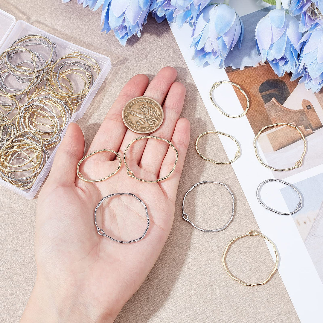 64Pcs Ring Open Bezel Pendants Oval Open Back Bezel Pendants Geometric Hollow Frame Charms for DIY UV Resin Pressed Flower Jewelry Making, 30mm/35mm