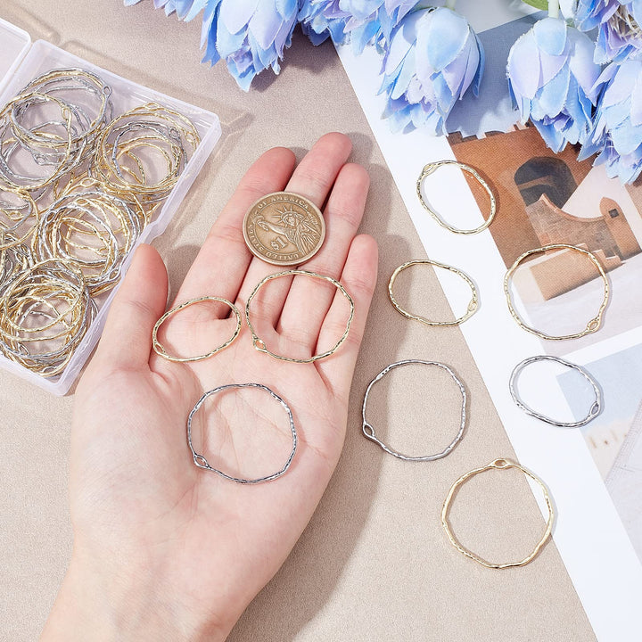 64Pcs Ring Open Bezel Pendants Oval Open Back Bezel Pendants Geometric Hollow Frame Charms for DIY UV Resin Pressed Flower Jewelry Making, 30mm/35mm