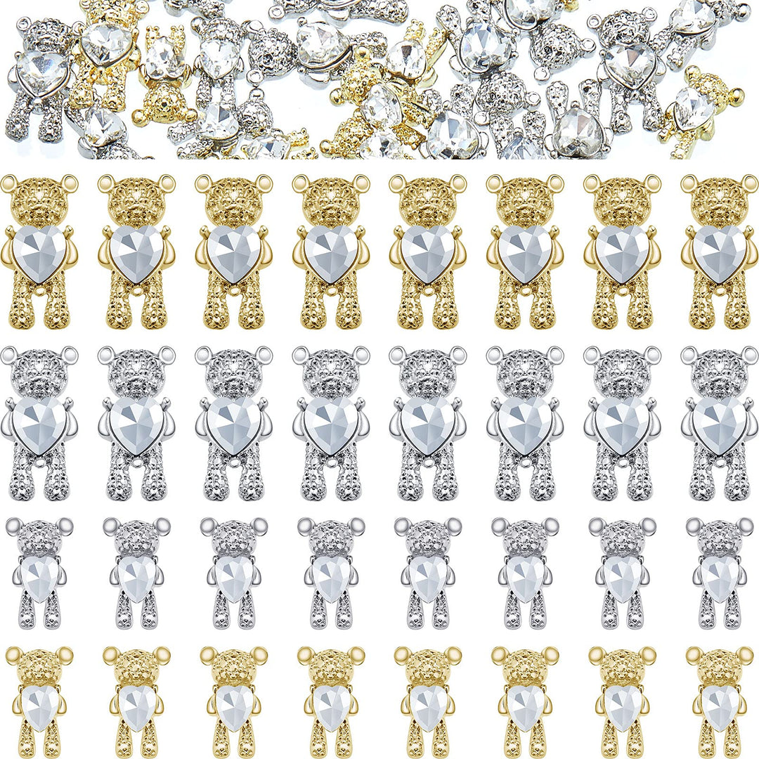 60 Pieces Bear Nail Art Decoration 3D Cute Bear Nail Charm Crystal Bear Shaped Rhinestones Bear Nail Ornaments DIY Bear Nail Design Decoration for Nail Art, DIY Crafts, Manicure Tips Decoration