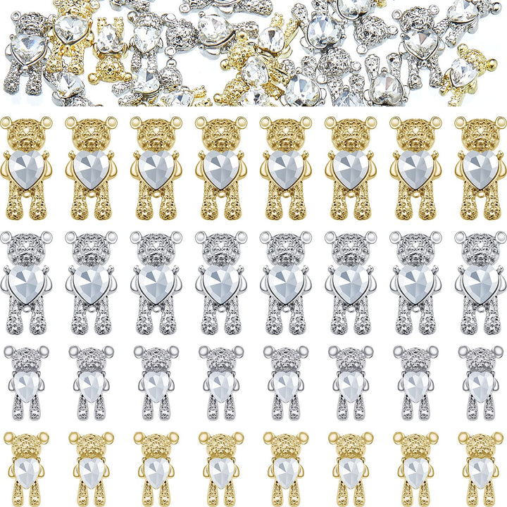 60 Pieces Bear Nail Art Decoration 3D Cute Bear Nail Charm Crystal Bear Shaped Rhinestones Bear Nail Ornaments DIY Bear Nail Design Decoration for Nail Art, DIY Crafts, Manicure Tips Decoration