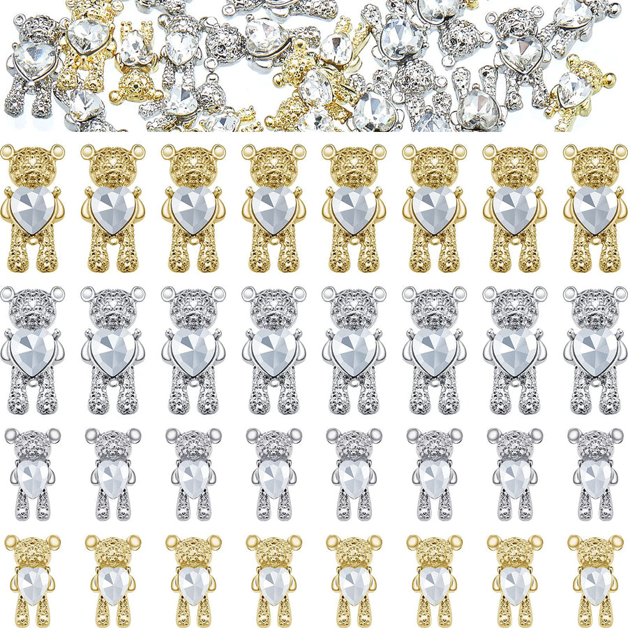 60 Pieces Bear Nail Art Decoration 3D Cute Bear Nail Charm Crystal Bear Shaped Rhinestones Bear Nail Ornaments DIY Bear Nail Design Decoration for Nail Art, DIY Crafts, Manicure Tips Decoration