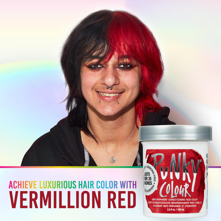 Vermillion Red Semi Permanent Conditioning Hair Color, Vegan, PPD and Paraben Free, lasts up to 25 washes, 3.5oz