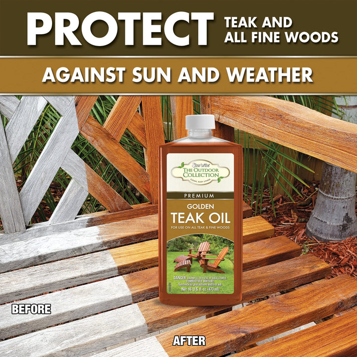 Outdoor Collection Premium Golden Teak Oil, 16 OZ - For Use On All Teak & Fine Woods - Ultimate Protection From Sun & Harsh Weather (052216)