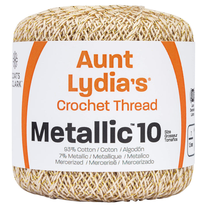 Coats Crochet 154M.0226G Aunt Lydia's Cotton Metallic Size 10, Natural/Gold