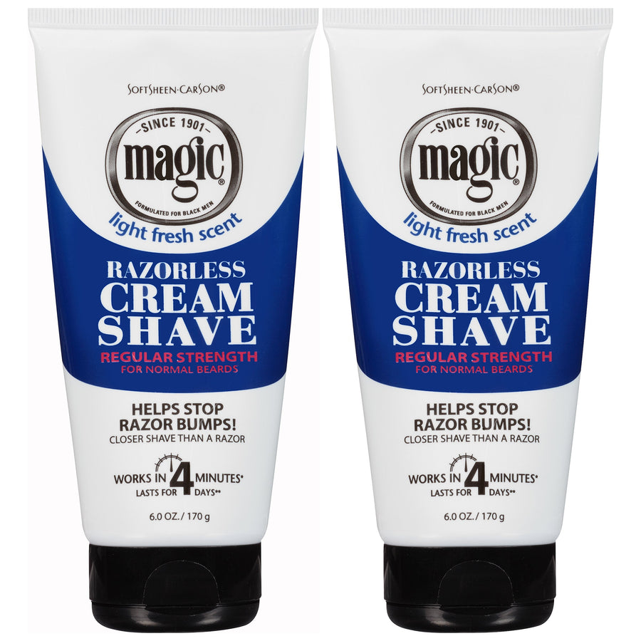 Magic Razorless Shaving Cream, Hair Removal Cream for Body Hair, Regular Strength Depilatory Cream, Works in 4 Minutes for Normal Hair, 2 Count