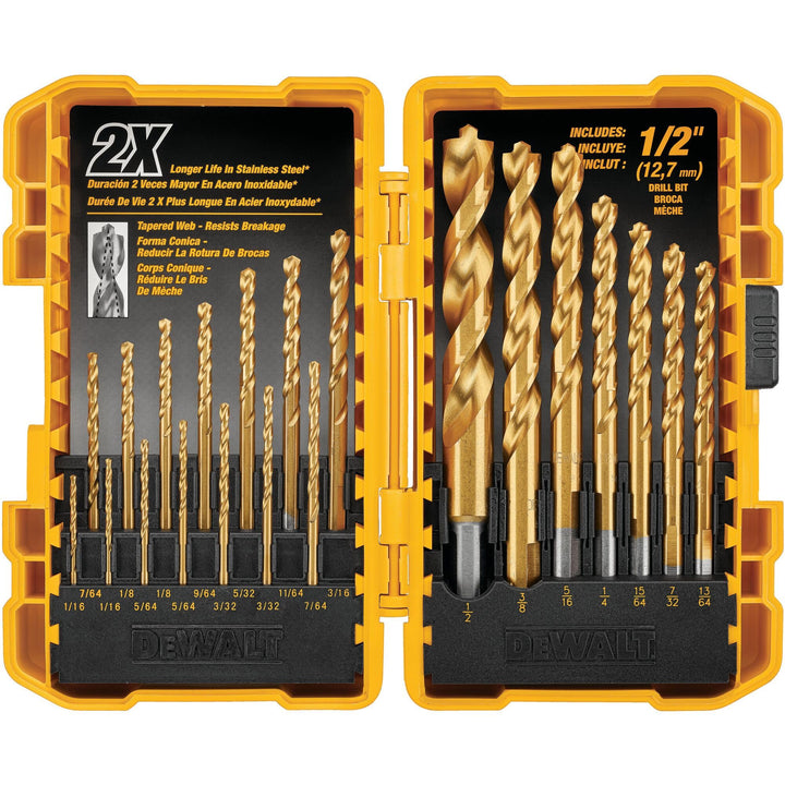 Titanium Nitride Coated Drill Bit Set, Pilot Point, 21-Piece (DW1361)