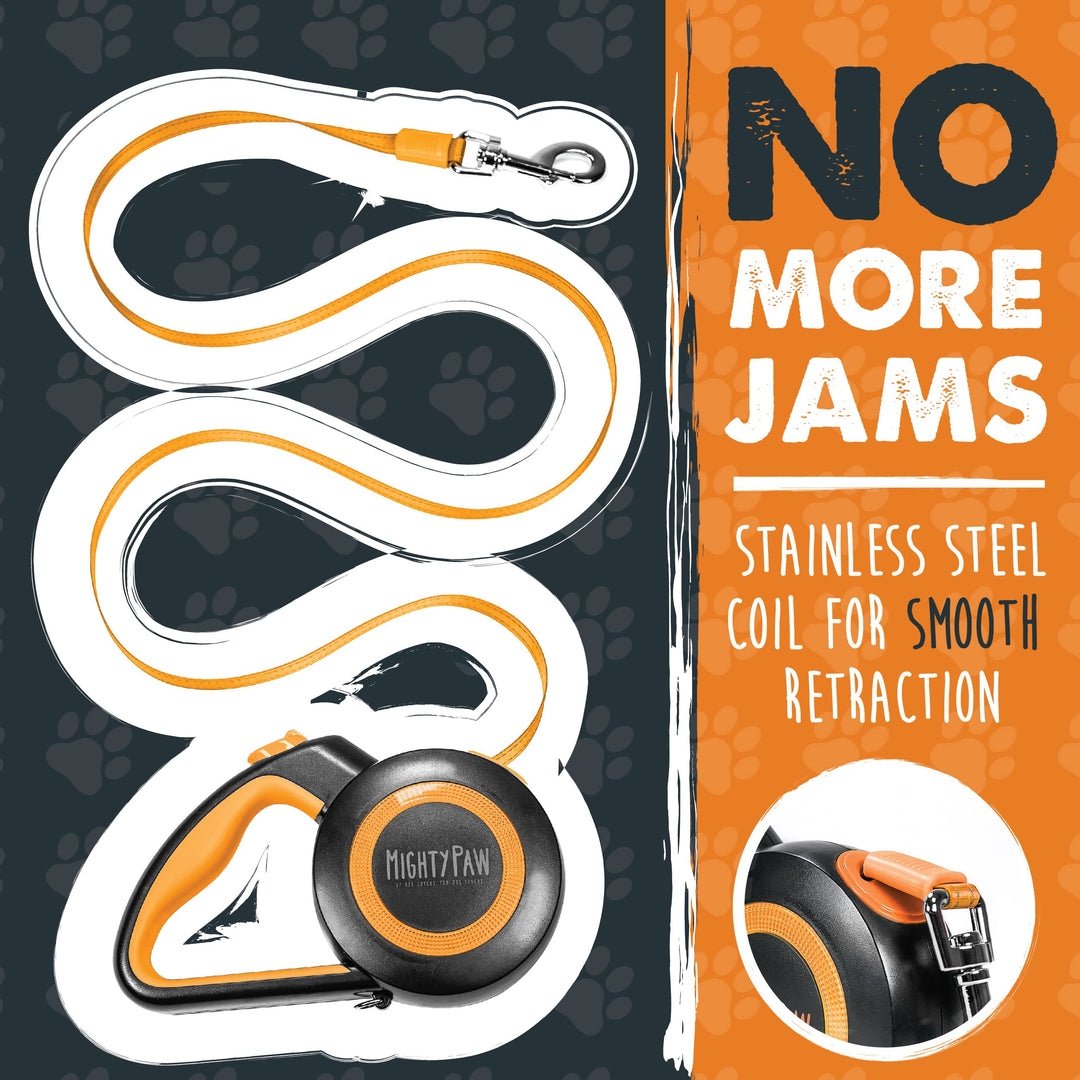 Retractable Dog Leash 2.0 - Auto-Locking Button for The Control When You Need - Stainless Steel Coil for Smooth Retraction - Super Reflective Ring for Nighttime Visibility - No More Tangle