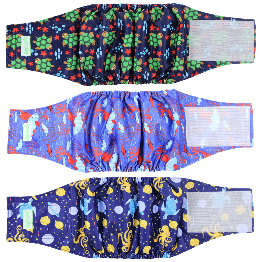 Washable Male Dog Belly Band (Stylish Pattern)- Pack of 3 - Washable Male Dog Belly Wrap, Dog Diapers Male (Turtle, S)